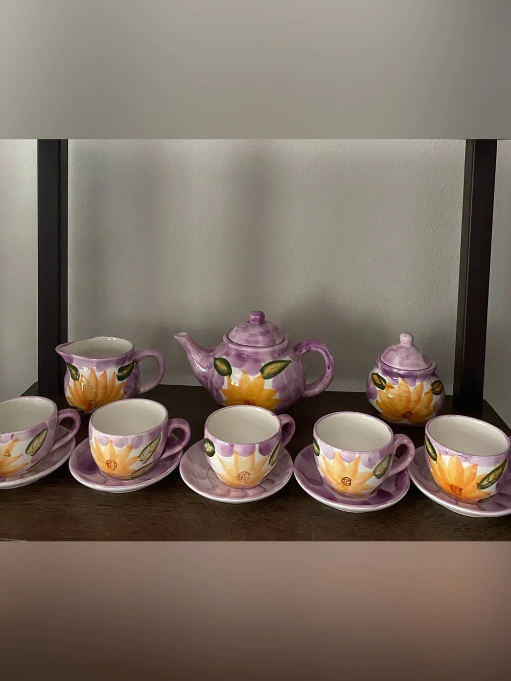 New Purple / Yellow Flower Ceramic Tea Set